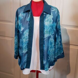 R&M Richards Glitzy Sheer Blue/Green Open-faced Top